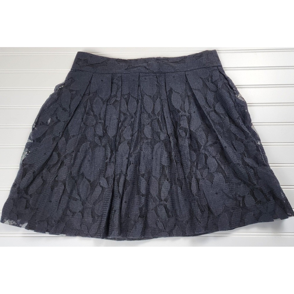 LOFT Womens 4P Black Lace Mini Skirt Petite Lined Fit Flare Cocktail